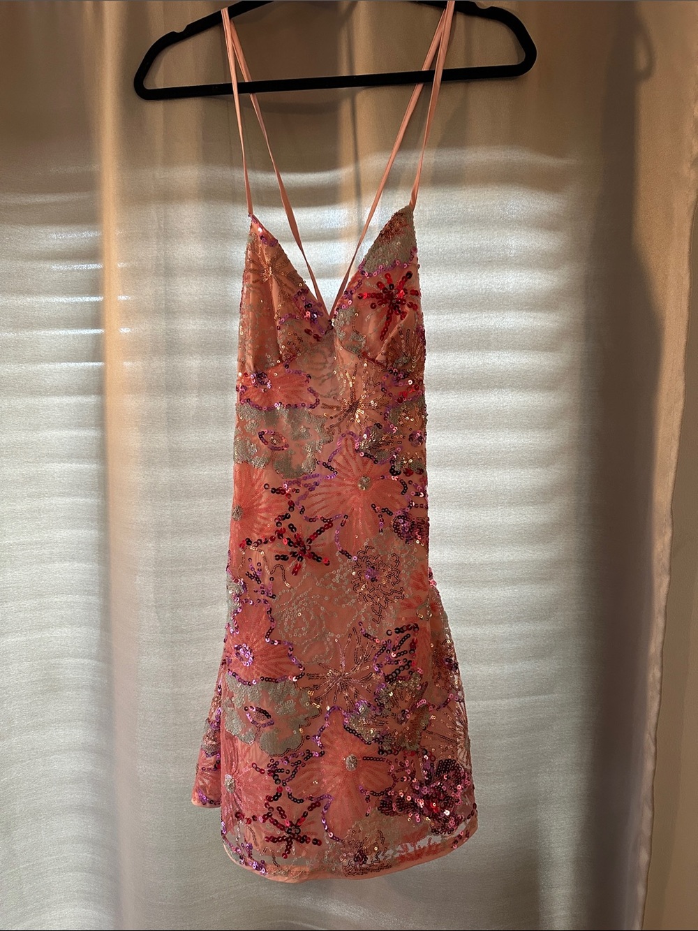 SHEIN Pink Sequin Floral Slip Mini Dress